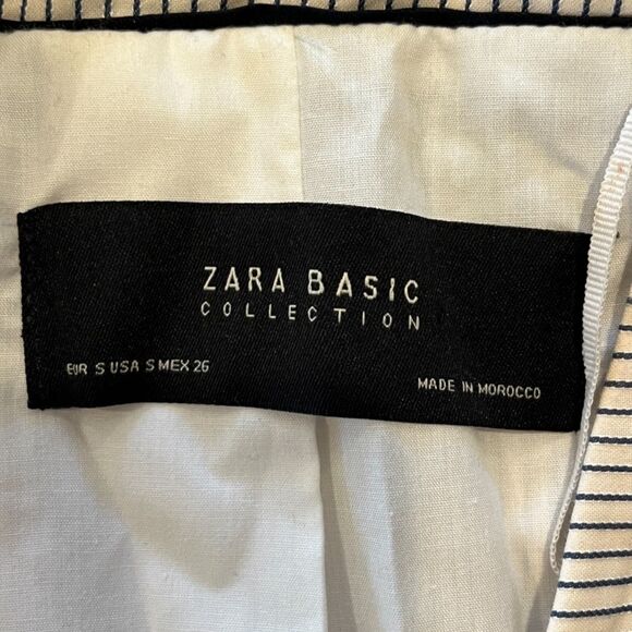 Zara Basic Collection Sm White Pin Striped Cropped Jacket Fitted Puff Shoulder - Picture 6 of 10